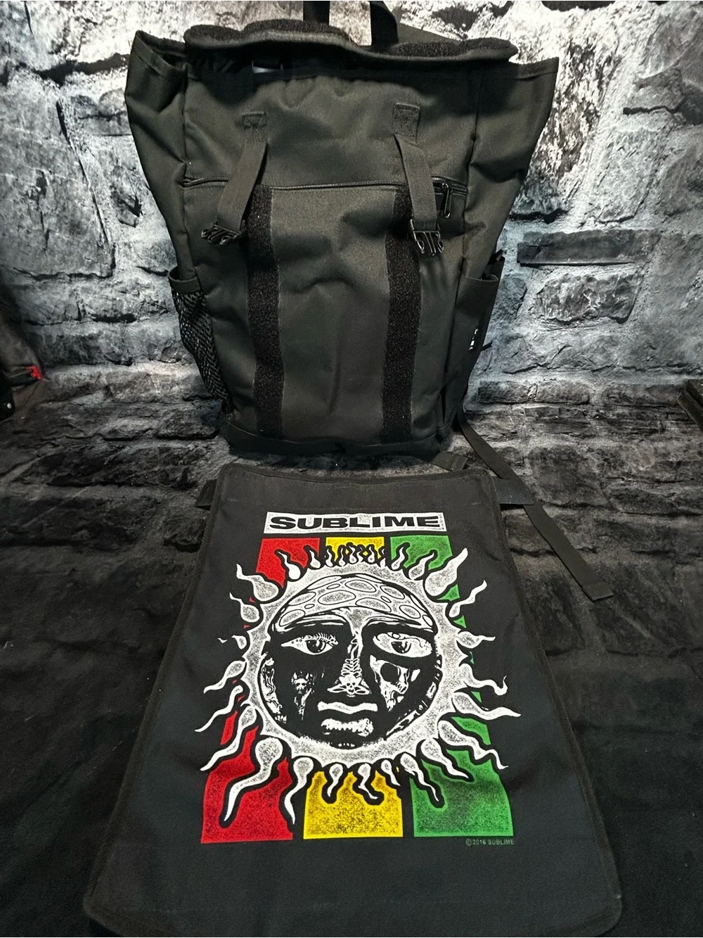 Sublime Rasta Sun Logo Backpack - Black with Red/Yellow/Green Panel
